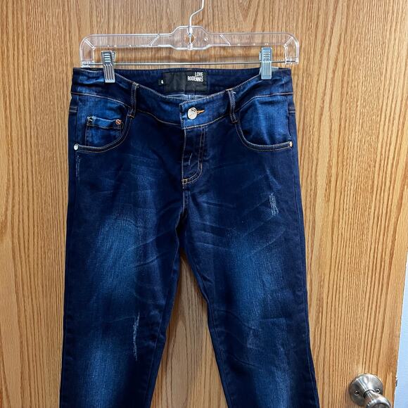 Love Rodennis Women's Jeggings Size 4 Dark Wash Lightly Distressed Jean Leggings - Picture 3 of 9